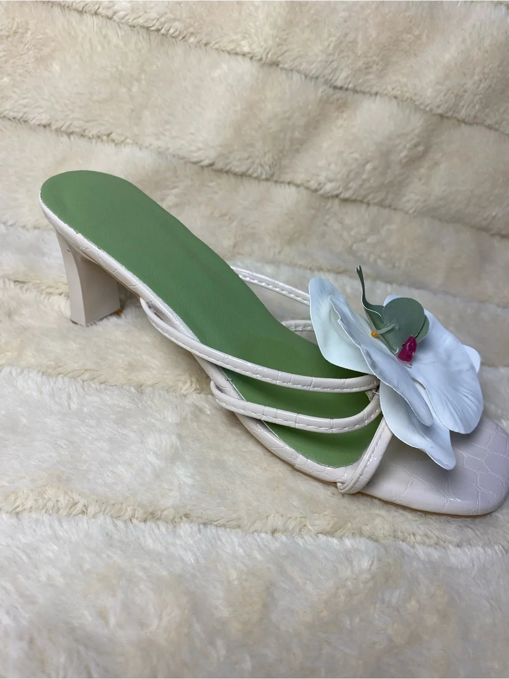 Women's Pink or green Floral Strap Heeled Sandals